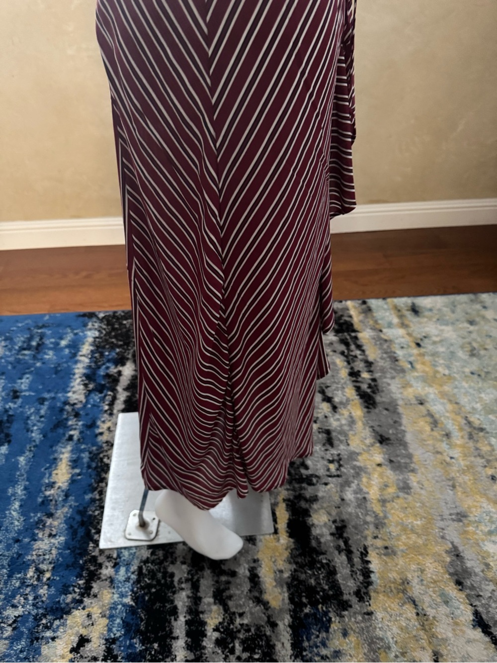 Spirit of Grace Burgundy Striped Ruched Midi High Low Dress Sz Medium - Picture 5 of 8